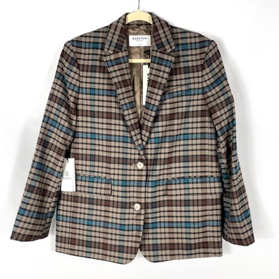Babaton Kara Blazer Brown Plaid Oversized 2-Button Jacket Sz L Aritzia 