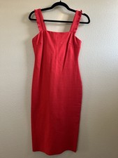 Lulus Red Bodycon Midi Dress Sleeveless Ruffle Straps Square Neck Size S
