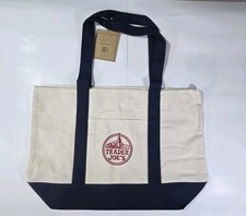 Trader Joe's Reusable Canvas Eco Tote Bag Heavy Duty Bag Blue White Brand NEW