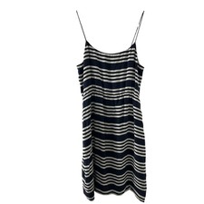 J.Crew Silk Striped Slip Dress 8 Navy Blue Spaghetti Strap Nautical Preppy Chic