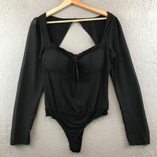 New Lulus Black Bodysuit Long Sleeve Square Neck Cutout Back Party Top S