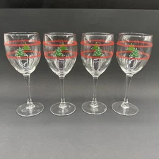 4 Vintage Waechtersbach Christmas Tree Wine Glasses 7.75"