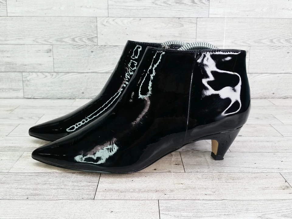 Botas de tornozelo femininas esplêndidas de couro envernizado preto biqueira pontiaguda tamanho 9 - Imagem 4 de 4