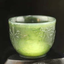 China Natural hetian Jade Hand Carved Statue cup pot brush washer L