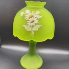 Vintage Westmoreland Glass Fairy Lamp Green Satin Shade with Daisies