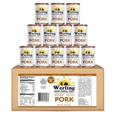 Werling & Sons Canned Pork 14.5 Oz   Fully Cooked Heat & Eat Pack of 12