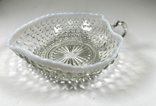 Vintage Fenton Hobnail Clear Glass Handled Sauce Gravy Dish w-Milk White Rim