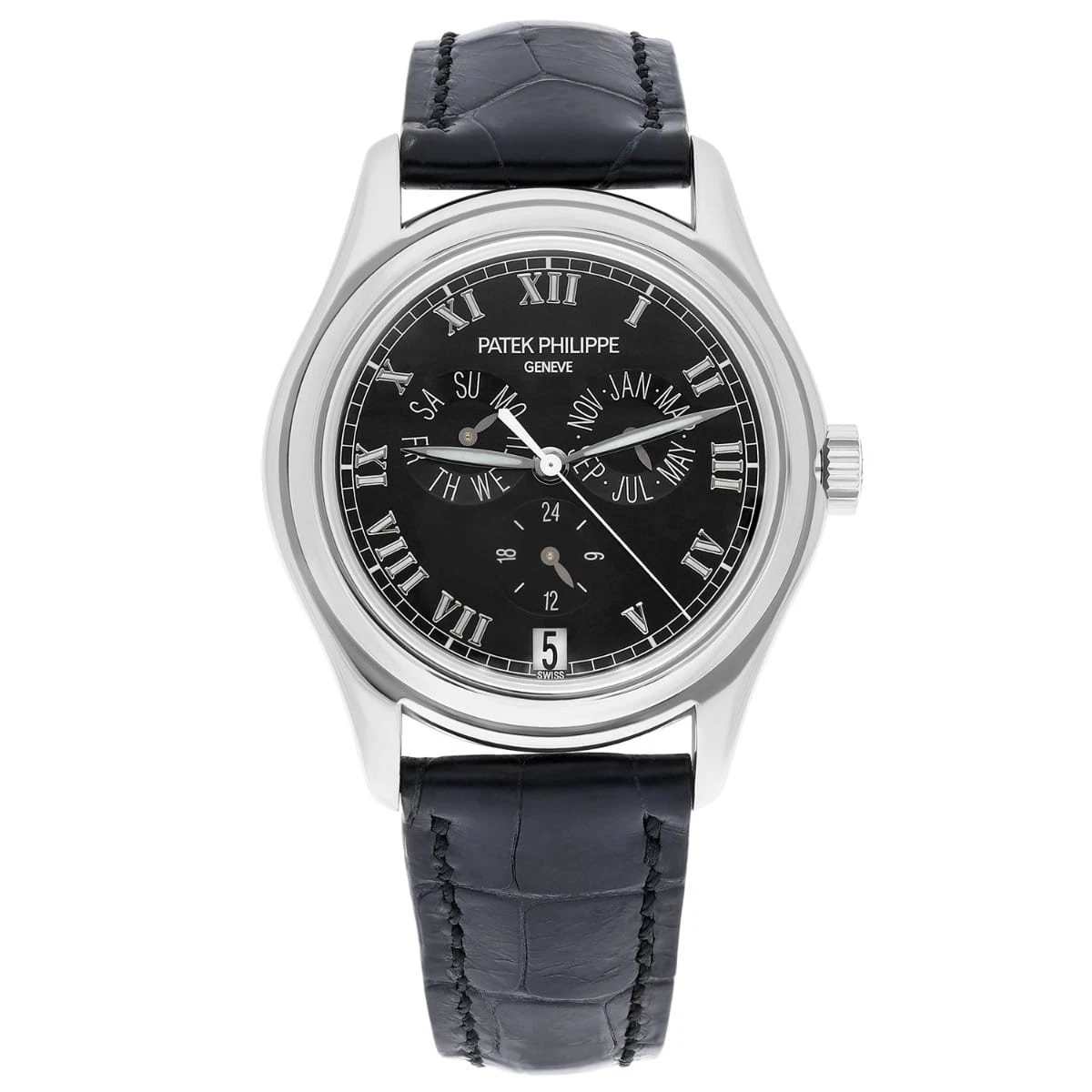 Patek Philippe — Patek Philippe Complications Annual Calendar White Gold Watch with Leather Ba...
