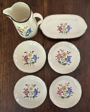 Fleur d'Alsace Hand Painted Floral 6-Piece Plates, Pitcher, Platter
