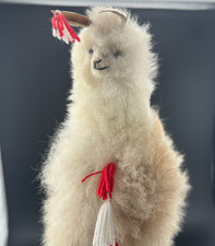 Vintage Peruvian Stuffed Llama Alpaca Figurine Real Fur 13" tall