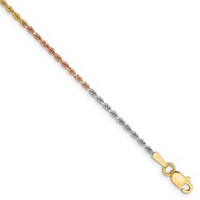 14K Tri-color Gold 1.5mm Diamond-cut Rope Chain with Lobster Clasp Anklet 9"