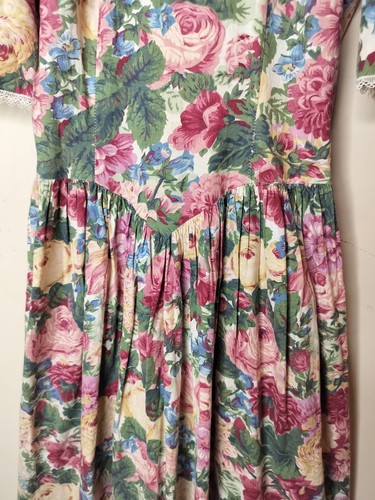 Abito vintage Jessica McClintock Gunne Sax floreale manica a sbuffo 3/4 pizzo Cottagecore - Foto 8 di 12