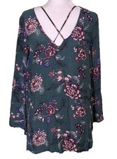 Free People Womens Green Heartbeat Floral Tunic Gauzey Flowy Boho Mini Dress Med