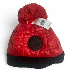 NWT DKNY Red Quilted Puffer Beanie with Pom-Pom