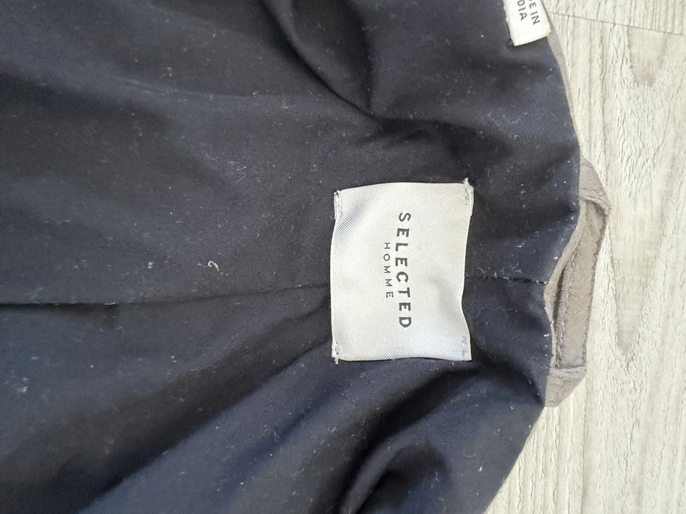 Chaqueta de Corredor Selected Homme Gris Imitación Gamuza Hombres Mediana Cremallera Completa Foto 3 de 4