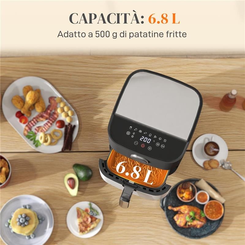 Friggitrice ad aria 8L, 1700W, 8 programmi, aria calda 360°, LED, nera foto 3