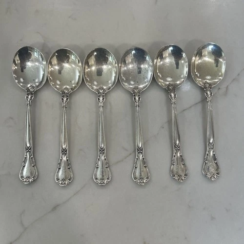 6 Cream Soup Spoons Pat. 1895 Chantilly By Gorham Sterling 925 6 1/4" 215 Grams