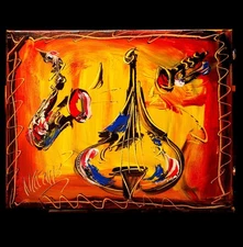 JAZZ MUSIC  POP ART  PAINTING Impasto  Abstract   CANVAS ORIGINAL FO7T