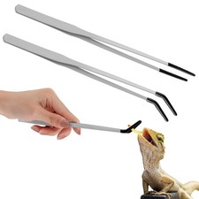2 Pcs Stainless Steel Reptile Feeding Tongs with Rubber Tips for Aquariums