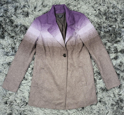 Worth New York Coat Womens Petite XP Brown Purple Wool Ombre Colorblock Pea Logo