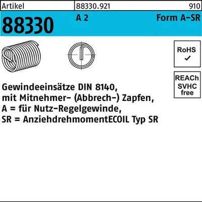 Gewindeeinsatz R 88330 FormA M12x 18 A 2 15 Stück AMECOIL