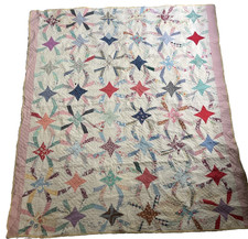 Vintage Style Scrap LeMoyne Star Quilt 8 Point Stars Patchwork Quilt 71 x52