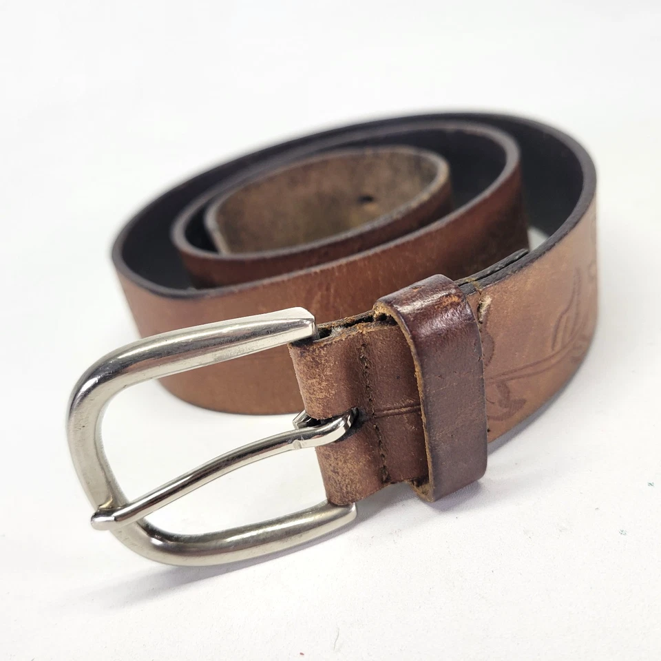 Cinturón de Cuero Flor 32 Tooled Floral Boho Hippie Marrón Envejecido Foto 4 de 4