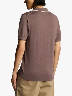 Lyle & Scott Tipped Knitted Open Collar Polo Shirt Plum Truffle