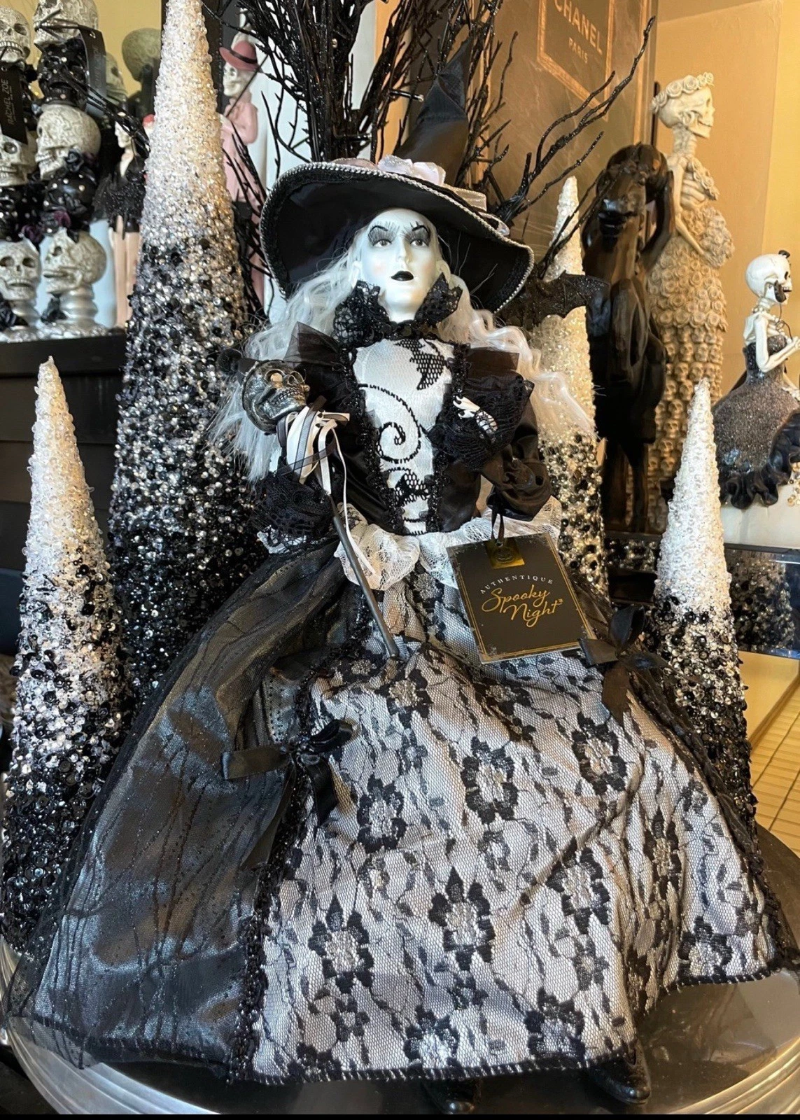 Stunning Goth Victorian Black And White Witch 24” Witch Decor Halloween