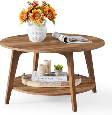 MAEZO Collection Round Coffee Table 2-Tier Center Table W/ Storage Tapered Legs