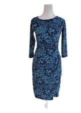 Talbot's Women's Blue Multi Color Paisley Print Faux Wrap Dress Petite P