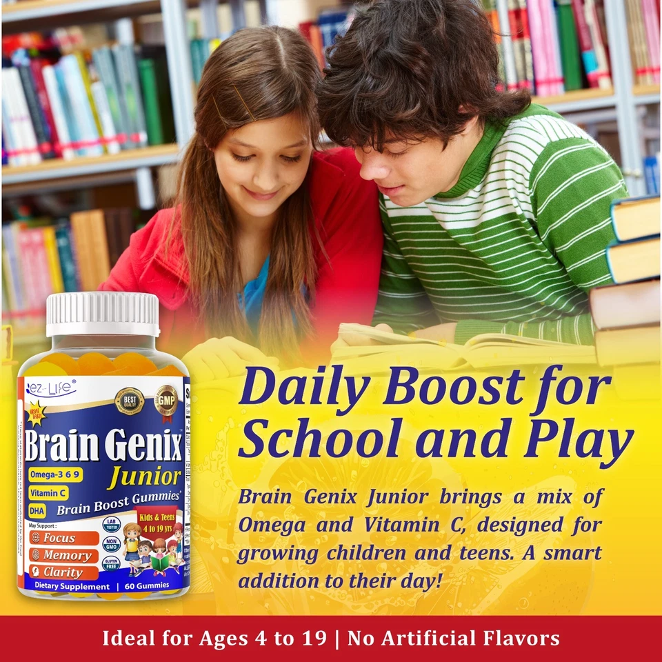 Gomas de foco infantil ômega 3 suporte cerebral e vitaminas de memória para crianças e adolescentes - 60 ct - Imagem 4 de 4