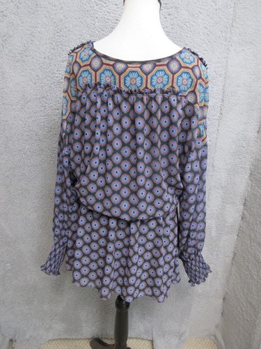 Abito Ramy Brook donna M blu geometrico blusa colore dopamina festival bohemien - Foto 22 di 24