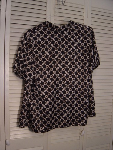WOMEN'S FRED DAVID SILKY BLOUSE 2X BLACK / WHITE GEOMETRIC PRINT - Picture 3 of 4