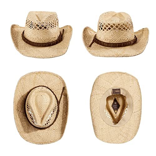 Straw Cowboy Hat Western Hats for Women Cowgirl Sun Beach Hat Summer Belt - Picture 3 of 7