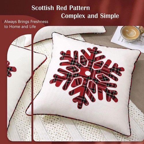 Christmas Pillow Covers Set of 2 Snowflake Embroidered Cozy Canvas Square Decor - Picture 2 of 6