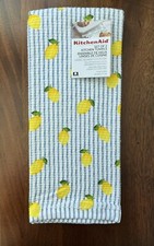 KitchenAid Hand Dish Towel Kitchen Cloth Lemon Blue Stripe Yellow Green Summer