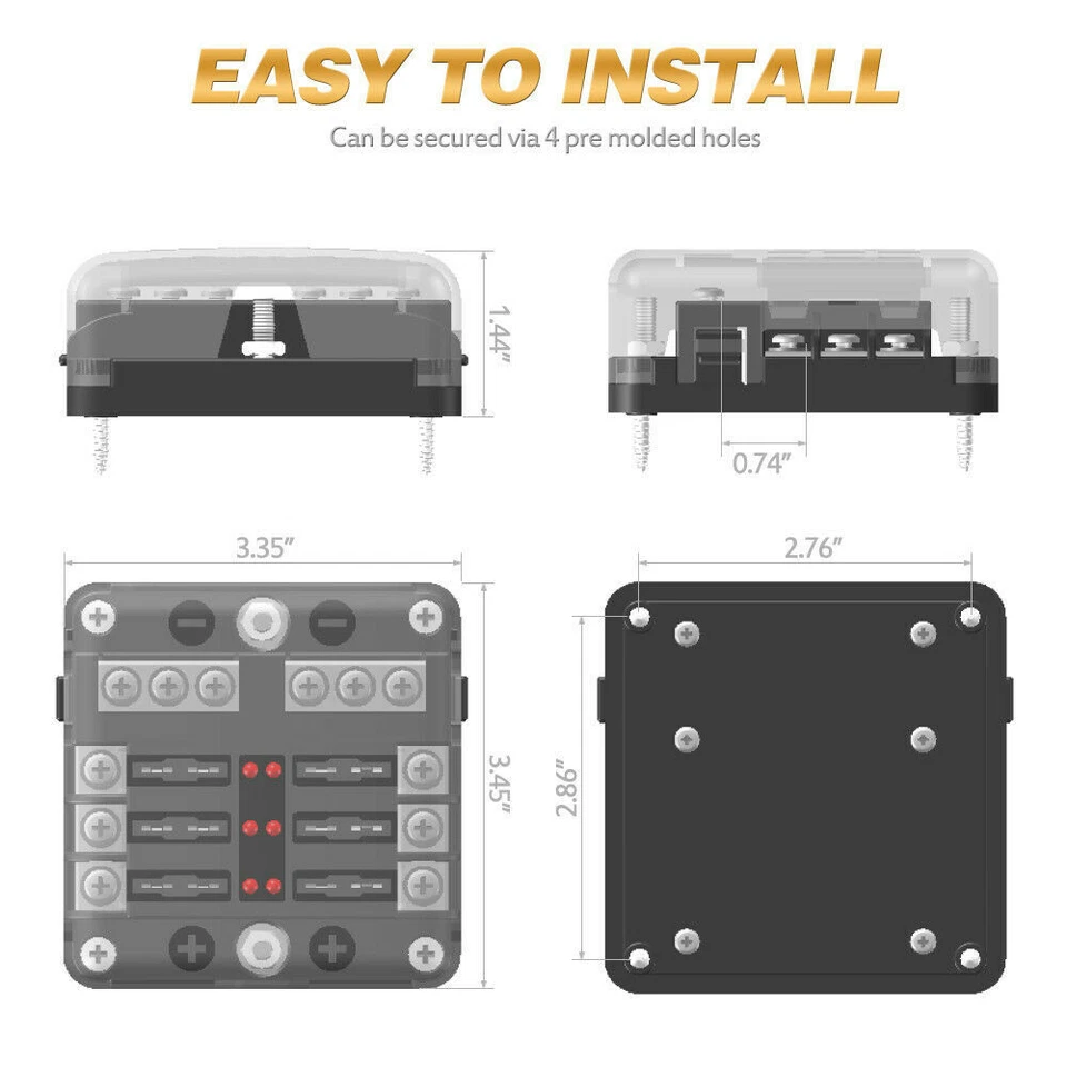 6Way Blade Fuse Box Block & Auto Marine Fuse Box Holder 12V 32V Bus Auto Car Kit - Image 3 of 4