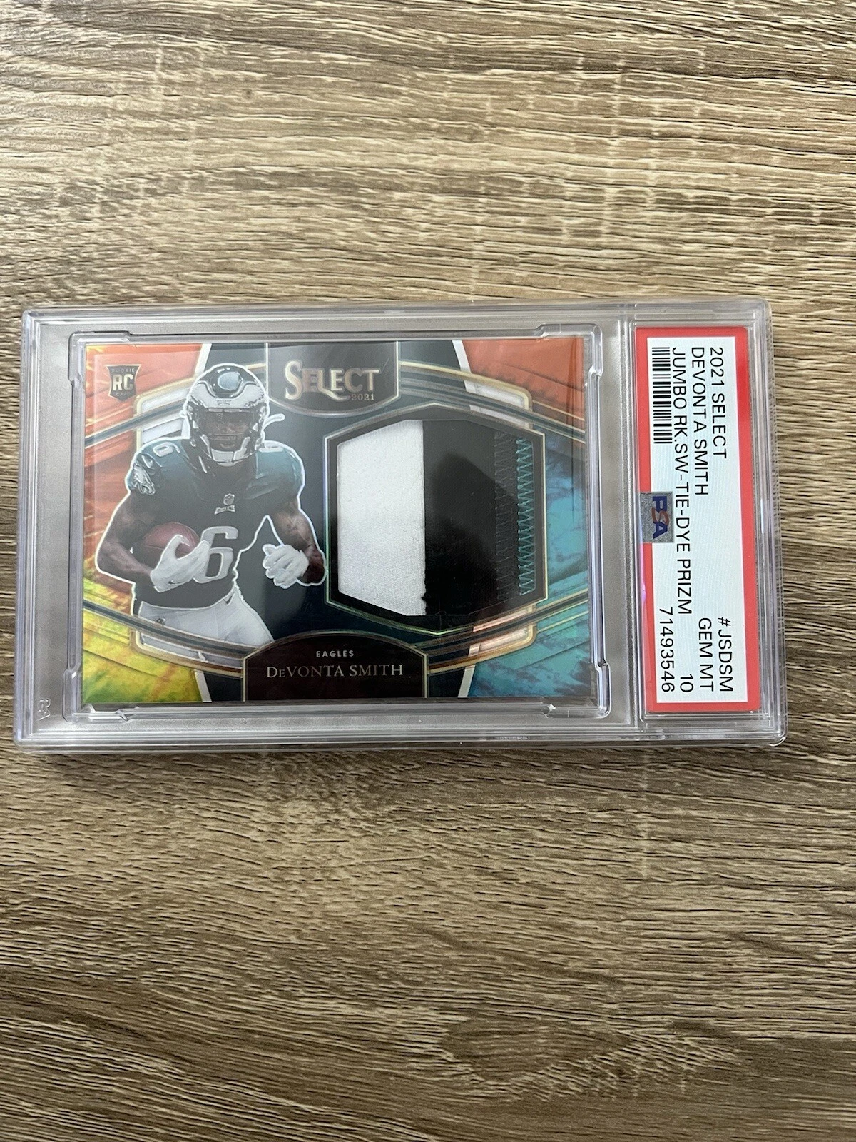 DeVonta Smith Panini Select Jumbo Rookie Swatch #JSDSM Tie-Dye Prizm