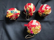 Lot Of 4 Christmas Tree Ornament Balls Red Lace Plastic