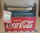 Vintage Drink Coca-Cola Licensed Metal Caddy Utensils Wood Handle Coke