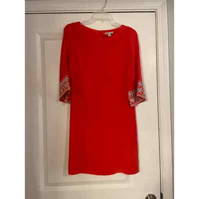 Nieves Lavi New York 100% Silk Red-Orange Mini Dress