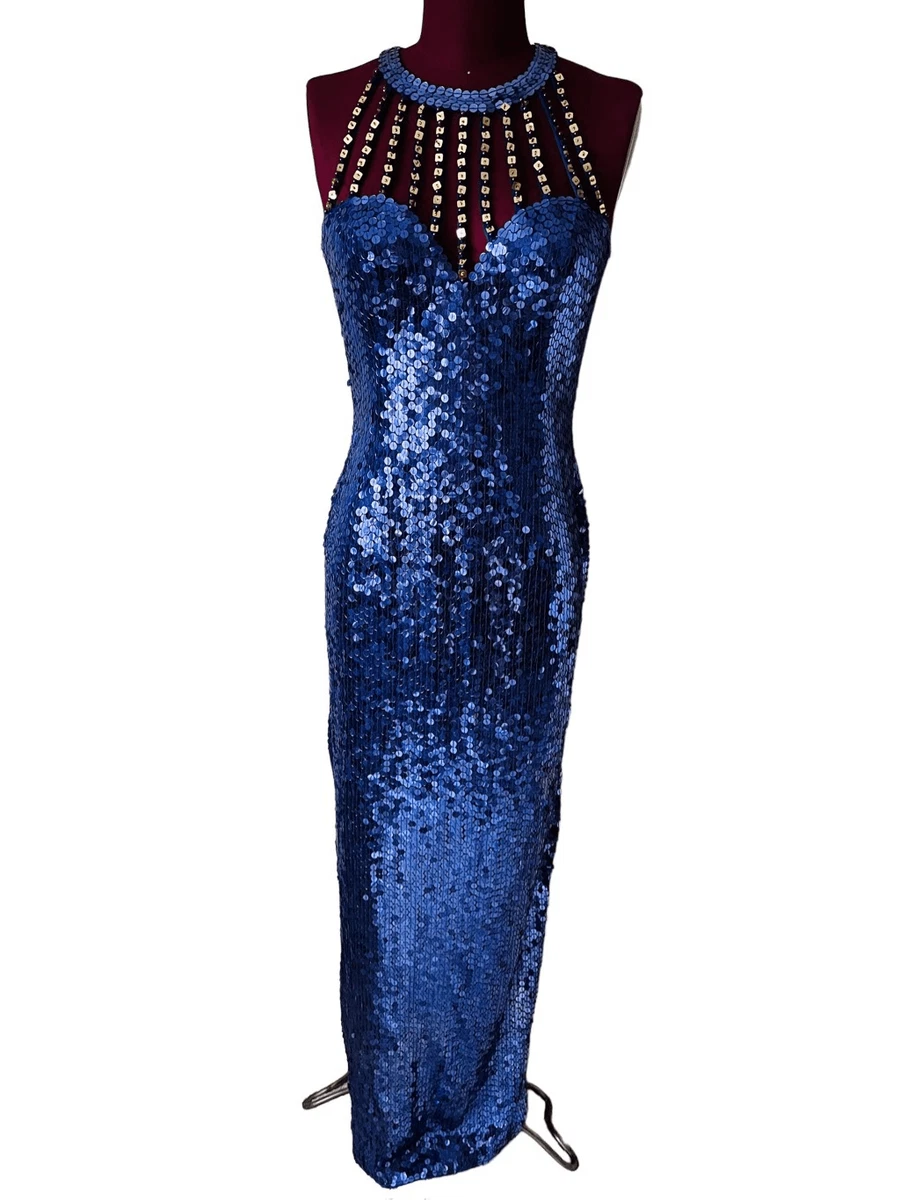 Niteline By Della Roufogali Sequin Blue Maxi Dress size 6 | eBay