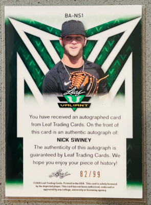 2020 Leaf Valiant Baseball #BA-NS1 Nick Swiney /99 XRC Rookie RC