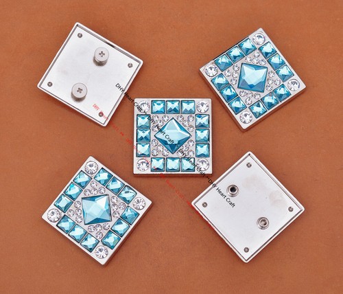 5X Rhinestone Sky Blue Glass DIY Leathercraft Western Bridle Belt Square Concho - Picture 7 of 9