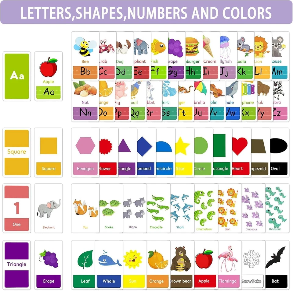 58Pcs Toddler Flash Cards Set Alphabet Numbers Colors Shapes Learning Ages 1-4 - image 2 of 4