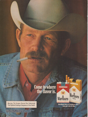 1982 Marlboro Cigarettes -Smoking Rugged Cowboy Jean Jacket Hat - Print Ad  Photo