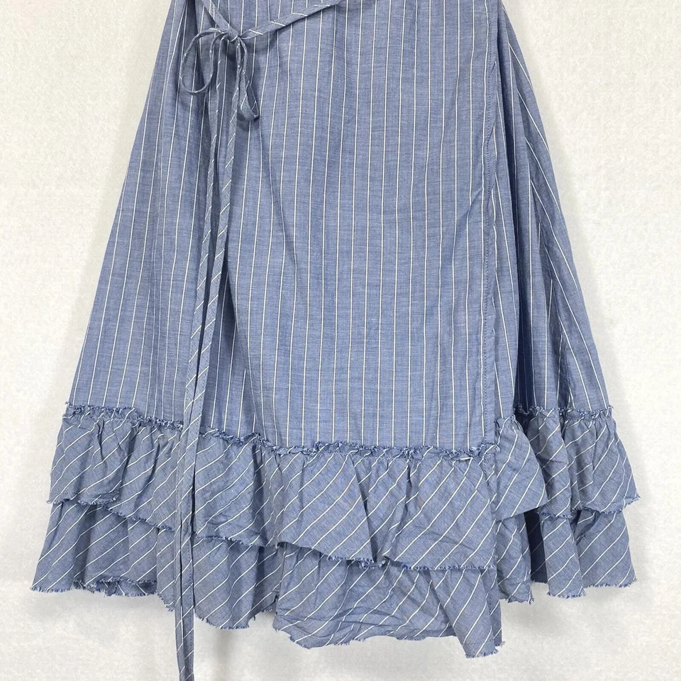 匡威 Converse One Star 女式裹身连衣裙 XS Chambray 条纹帽袖原始荷叶边 — 第 3/4 张图片