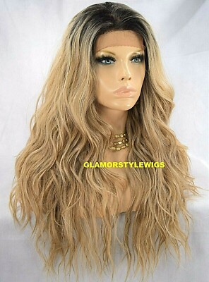 FREE PART HUMAN HAIR BLEND LACE FRONT WIG LONG OMBRE BROWN 
