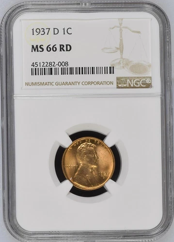 :1937-D 1C KEY DATE LINCOLN CENT NGC MS 66 CHERRY RED  LOW POP HIGHEST GRADES